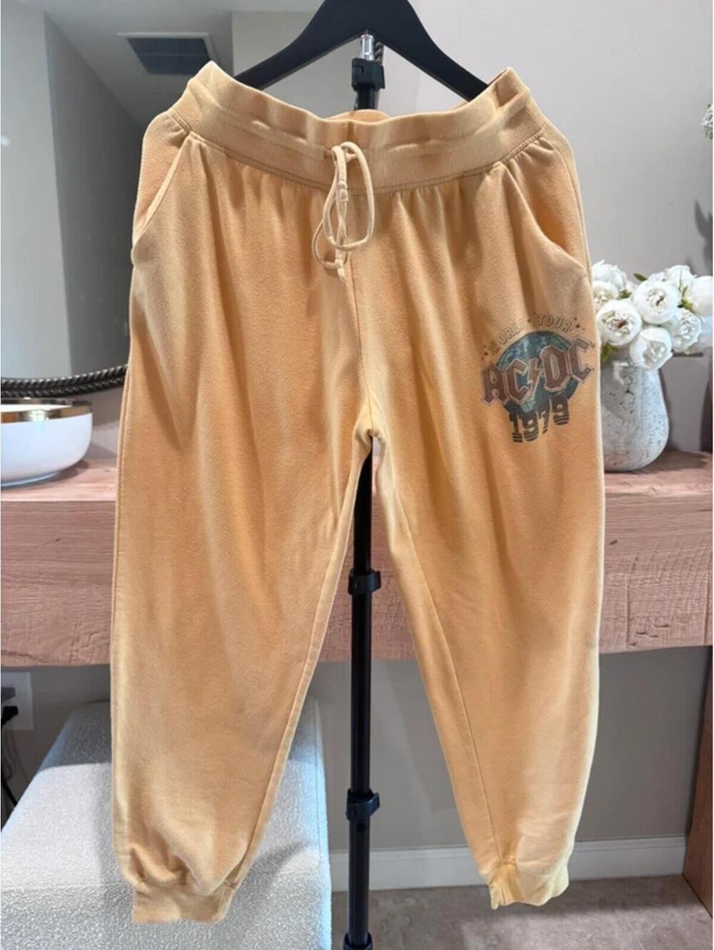 Vintage Y2k Medium Acdc Gold Mustard Joggers